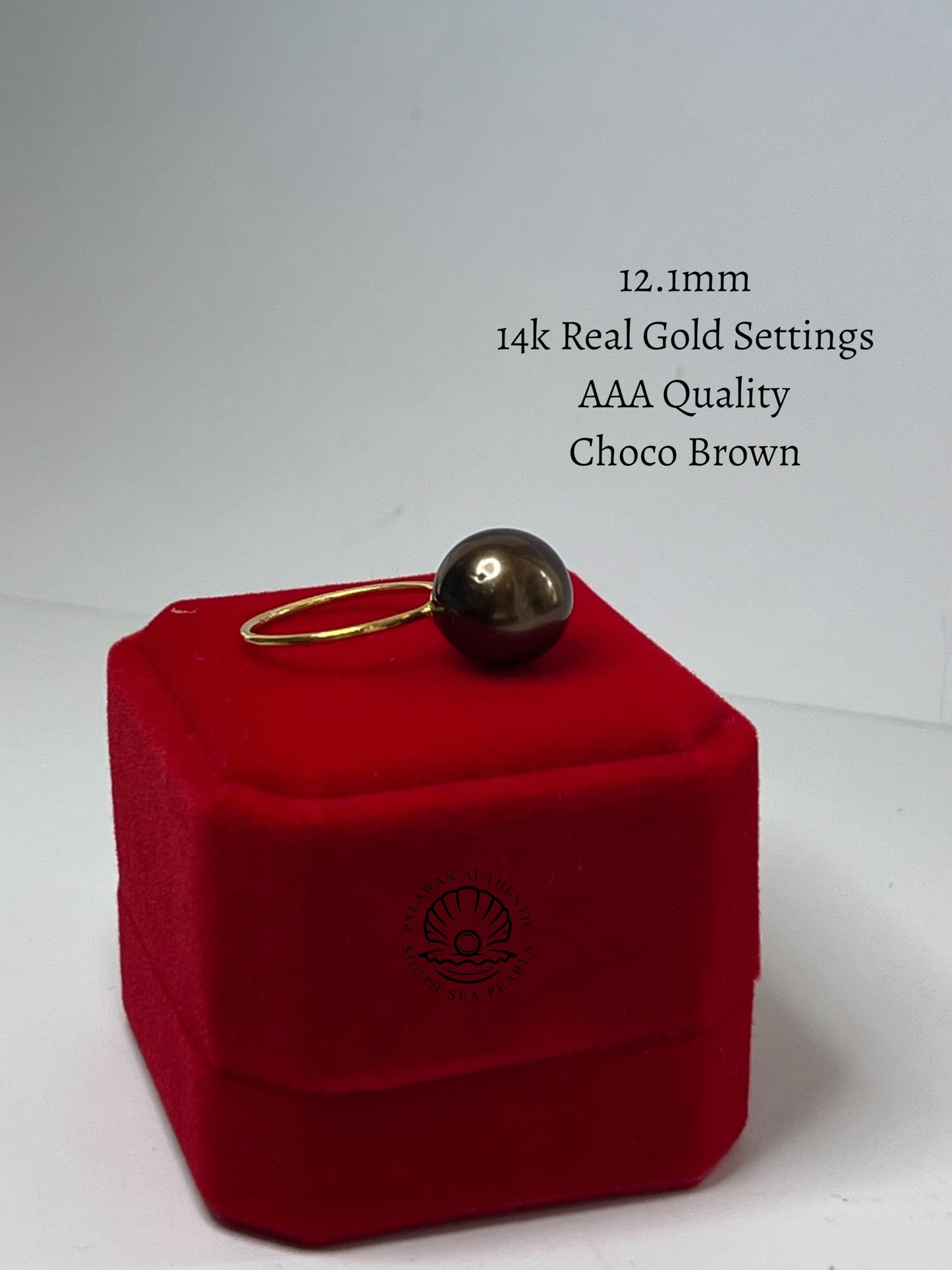 12.1mm Palawan Authentic Choco Brown Color South Sea Pearl Ring in 14k Real Gold Settings
