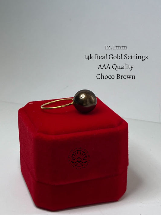 12.1mm Palawan Authentic Choco Brown Color South Sea Pearl Ring in 14k Real Gold Settings