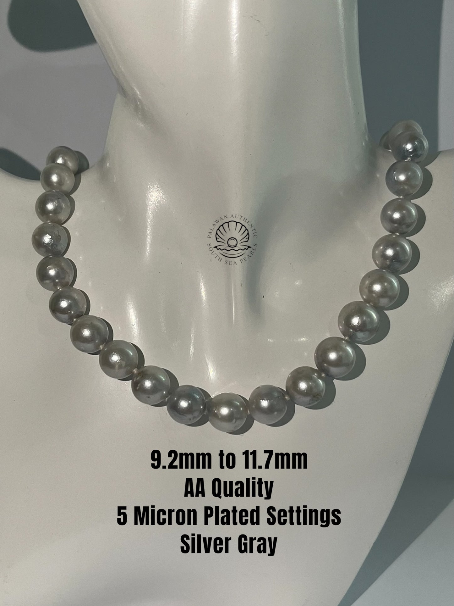 12mm to 13.6mm Palawan Authentic Silver Gray Color South Sea Pearl Choker in 5 Micron Lock Settings