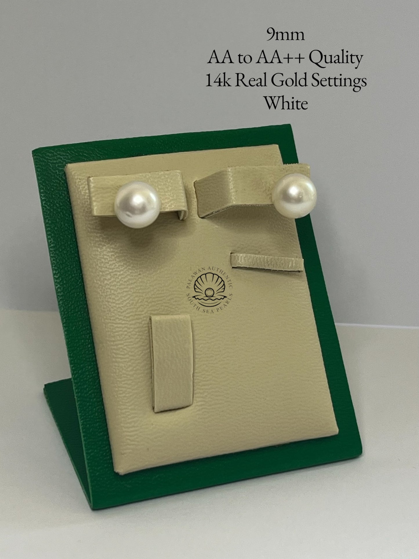 9mm Palawan Authentic White Color South Sea Pearl Earrings in 14k Real Gold Settings