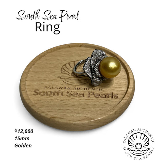 New Arrival! 15mm Authentic Golden Color South Sea Pearl Ring in S925 Setting