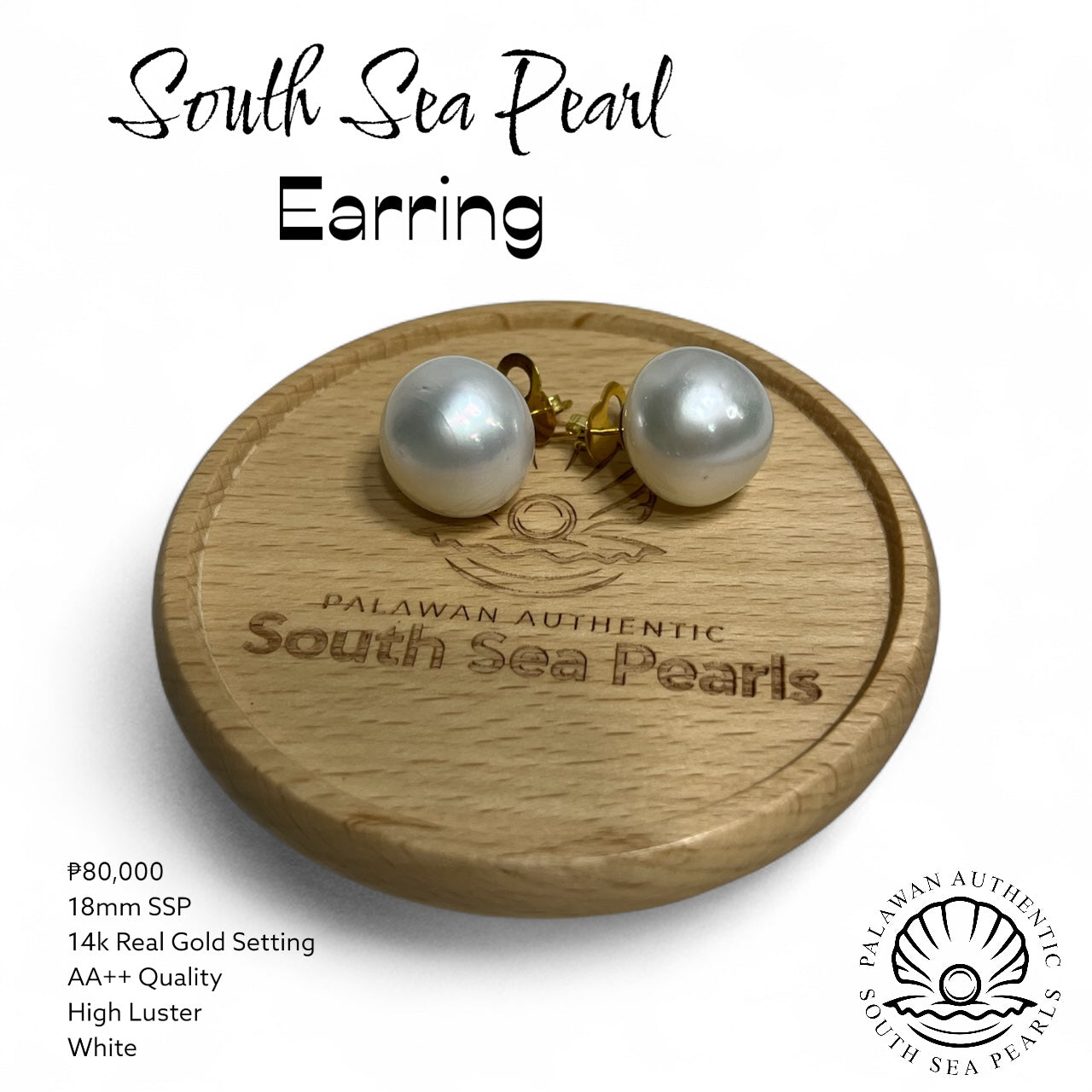 New Arrival! 18mm Authentic White South Sea Pearl Earring in 14k Real Gold Setting