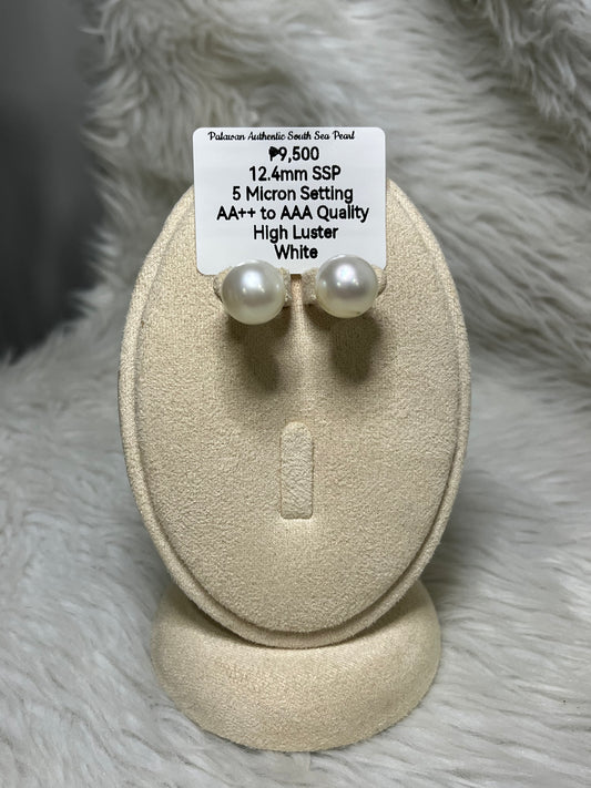 New Arrival! 12.4mm Authentic White South Sea Pearls Earrings in 5 Micron Plated Settings