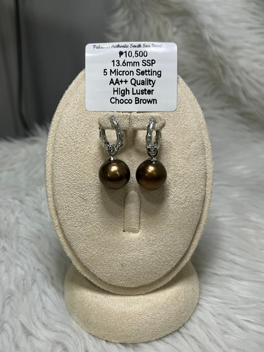 New Arrival! Authentic Choco Brown Color South Sea Pearl Earrings in 5 Micron Plated Settings