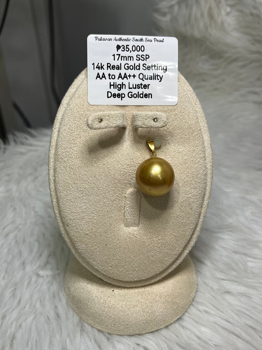 New Arrival! 17mm Authentic Deep Golden Color South Sea Pearl Pendant in 14k Real Gold Settings