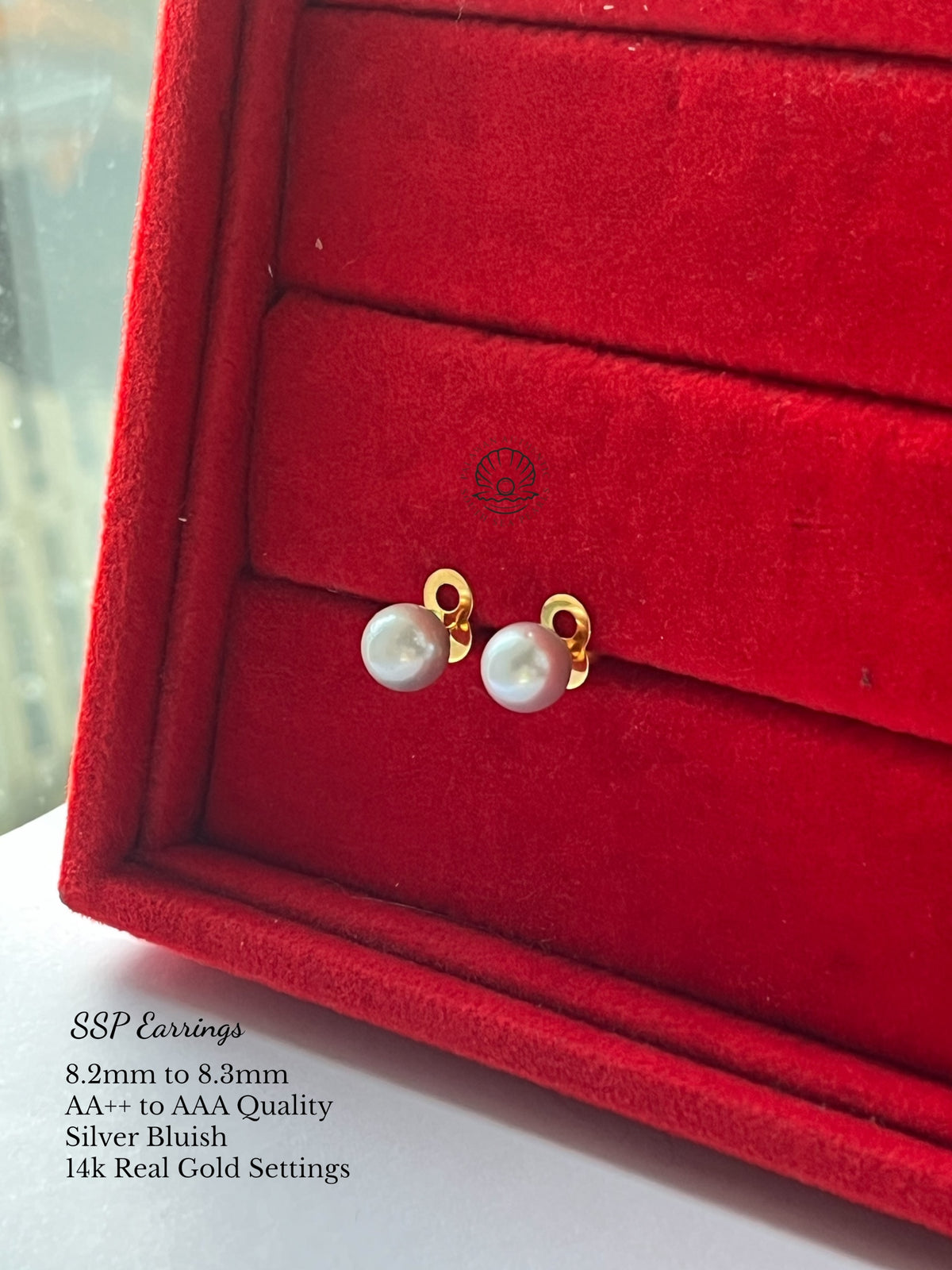8.2 to 8.3mm Palawan Authentic Silver Bluish Color South Sea Pearl Earrings in 14k Real Gold Settings