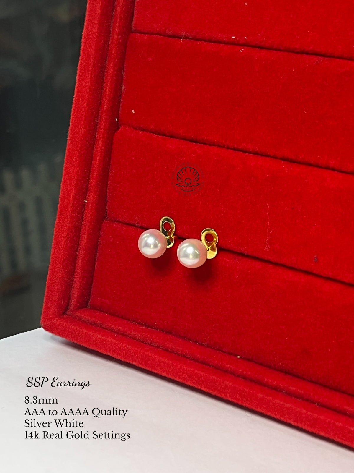 8.3mm Palawan Authentic Silver White Color South Sea Pearl Earrings in 14k Real Gold Settings