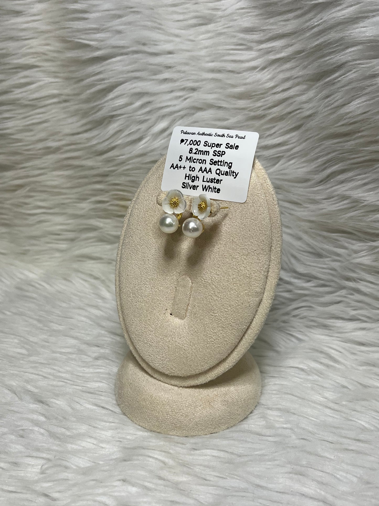 New Arrival! 8.2mm Authentic Silver White South Sea Pearl Earring in 5 Micron Setting