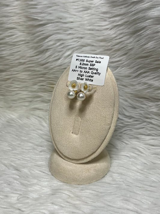 New Arrival! 8.2mm Authentic Silver White South Sea Pearl Earring in 5 Micron Setting