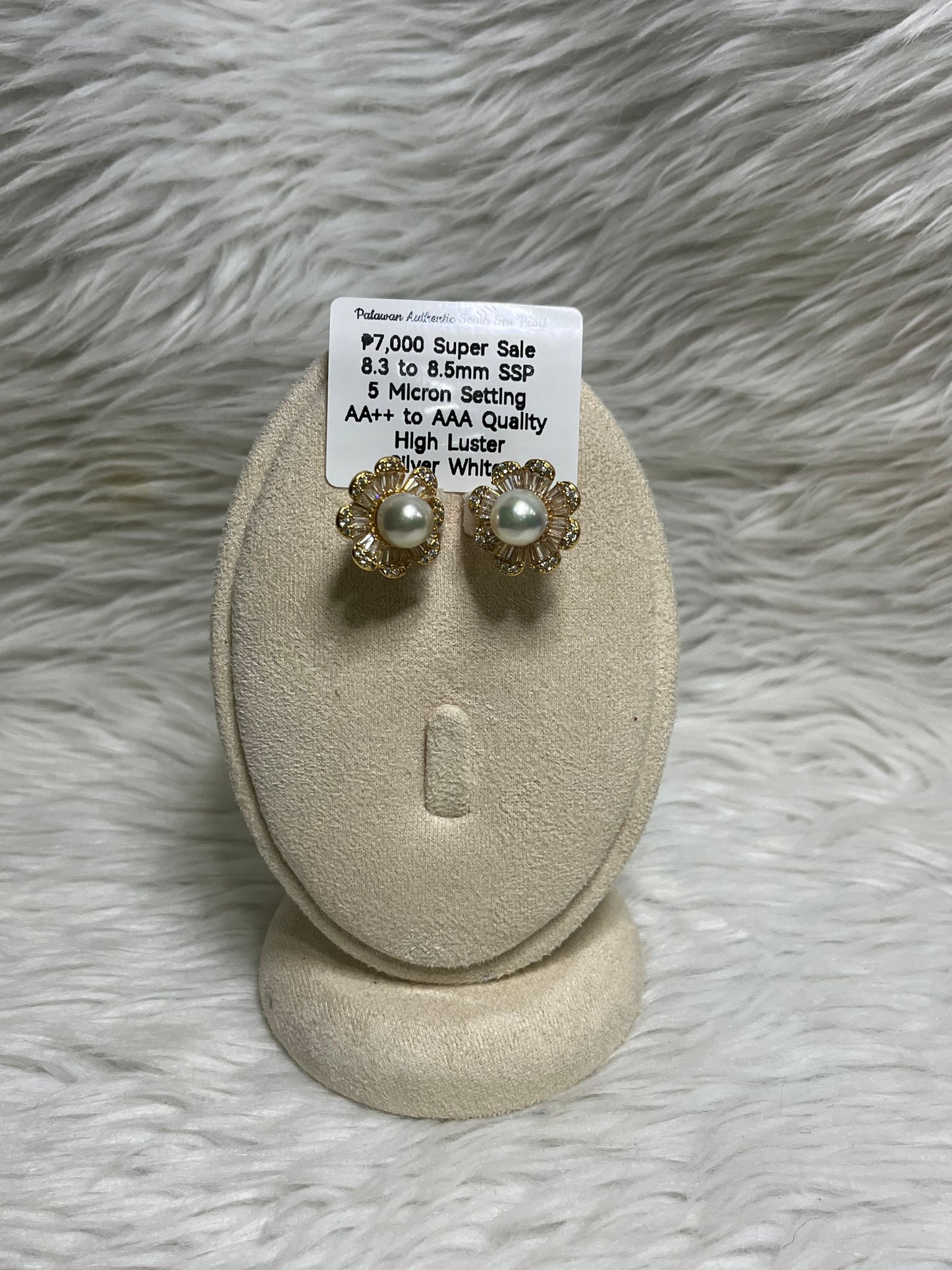 New Arrival! 8.3 to 8.5mm Authentic Silver White Color South Sea Pearl Earring in 5 Micron Setting