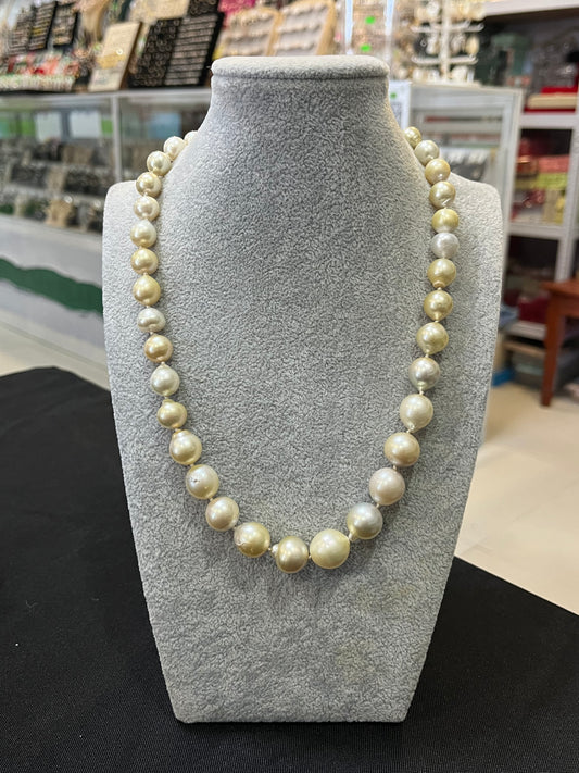 New Arrival! 9mm to 14mm Authentic Light Champagne Color South Sea Pearl Choker Necklace