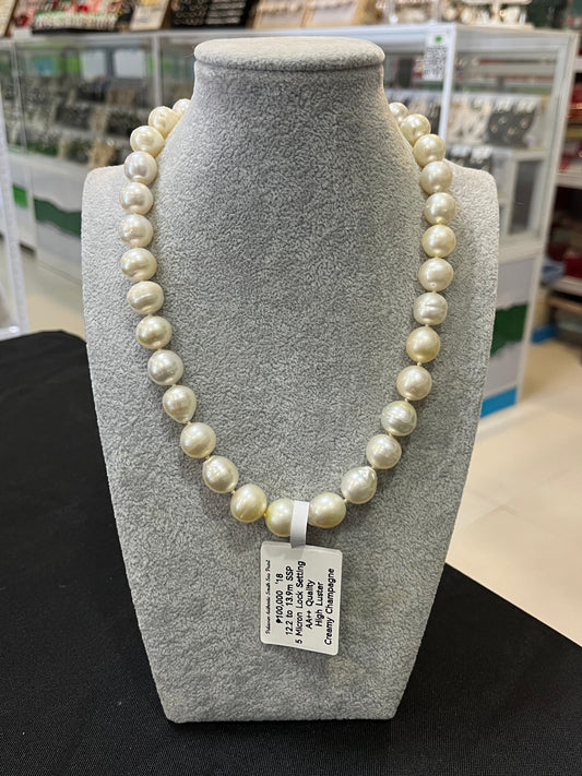 New Arrival! 12.2 to 13.9mm Authentic Creamy Champagne Color South Sea Pearl Choker Necklace