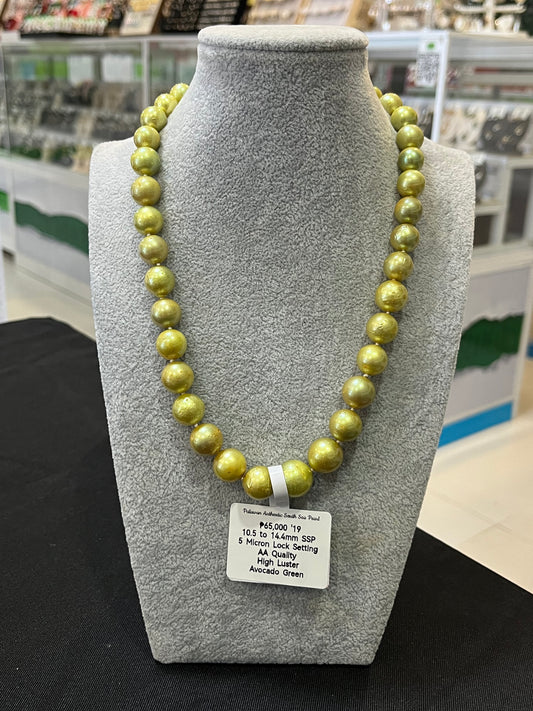 New Arrival! 10.5mm to 14.4mm Authentic Avocado Green Color South Sea Pearl Choker Necklace