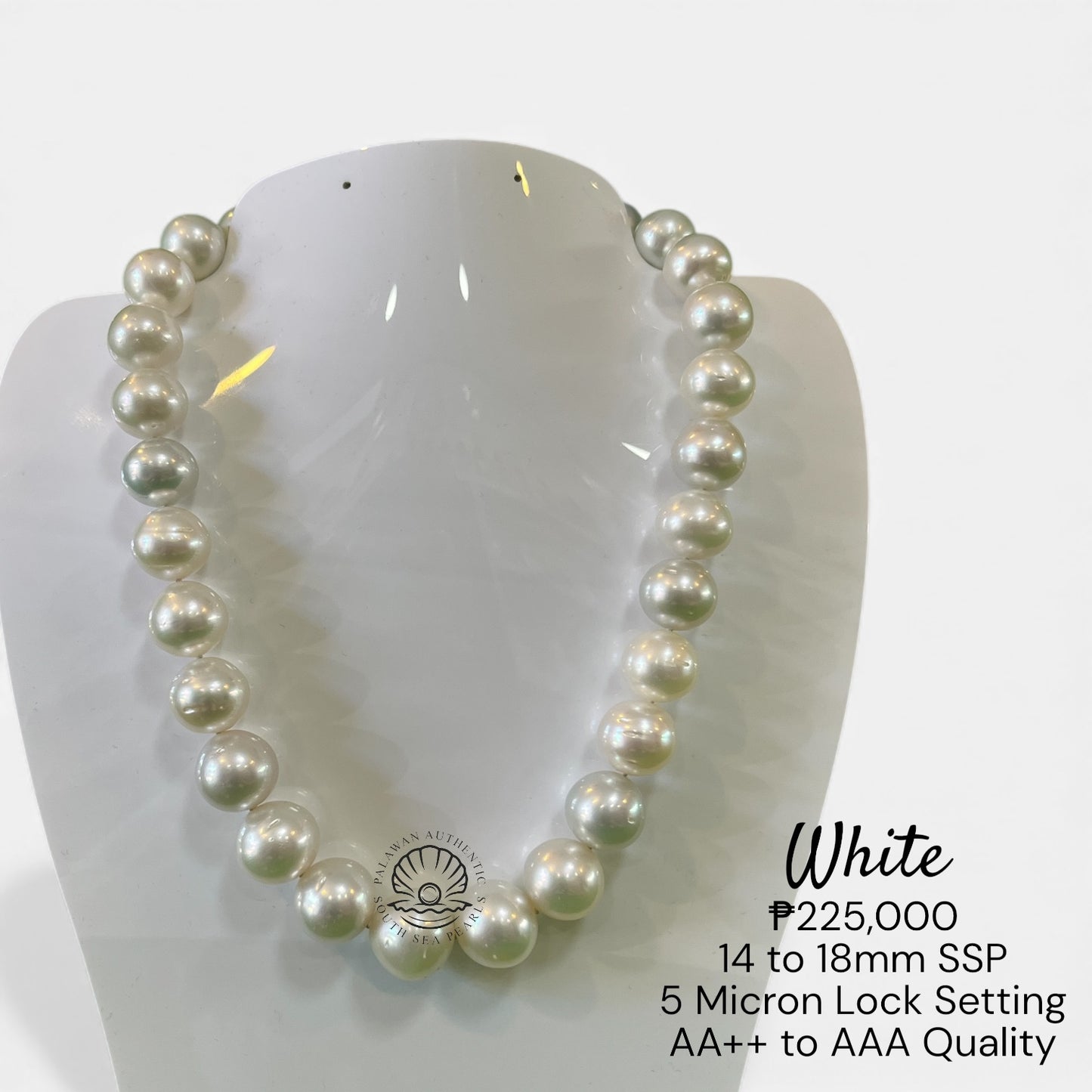 New Arrival! 14 to 18mm Palawan Authentic White South Sea Pearl Choker Necklace in 5 Micron Lock Setting