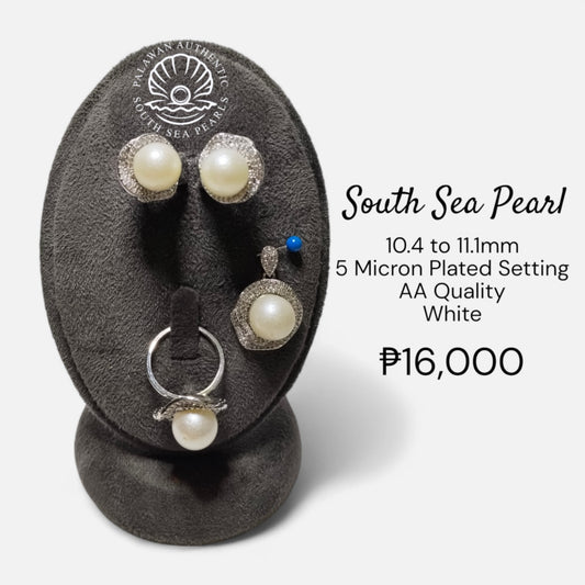 10.4 to 11.1mm Authentic White South Sea Pearl Set in 5 Micron Settings