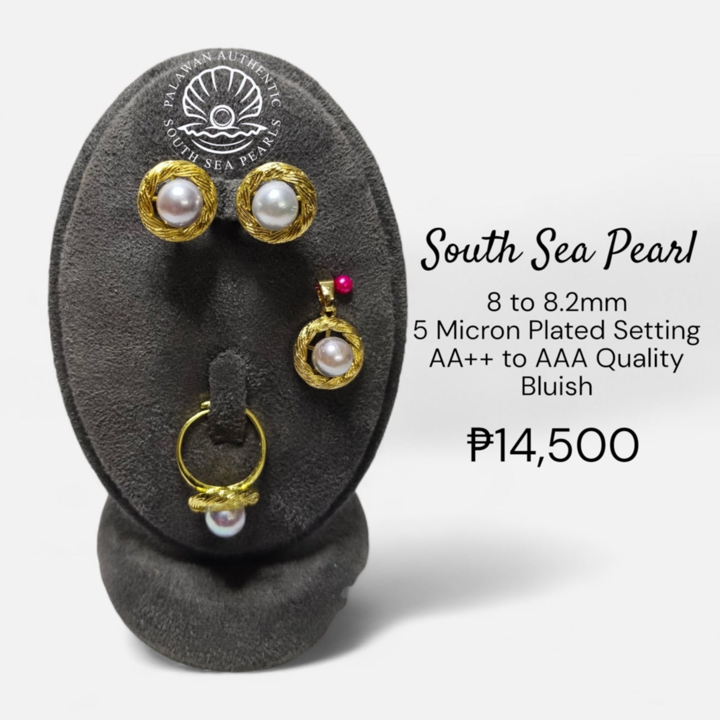 8 to 8.2mm Palawan Authentic Bluish Color South Sea Pearl Set in 5 Micron Plated Settings