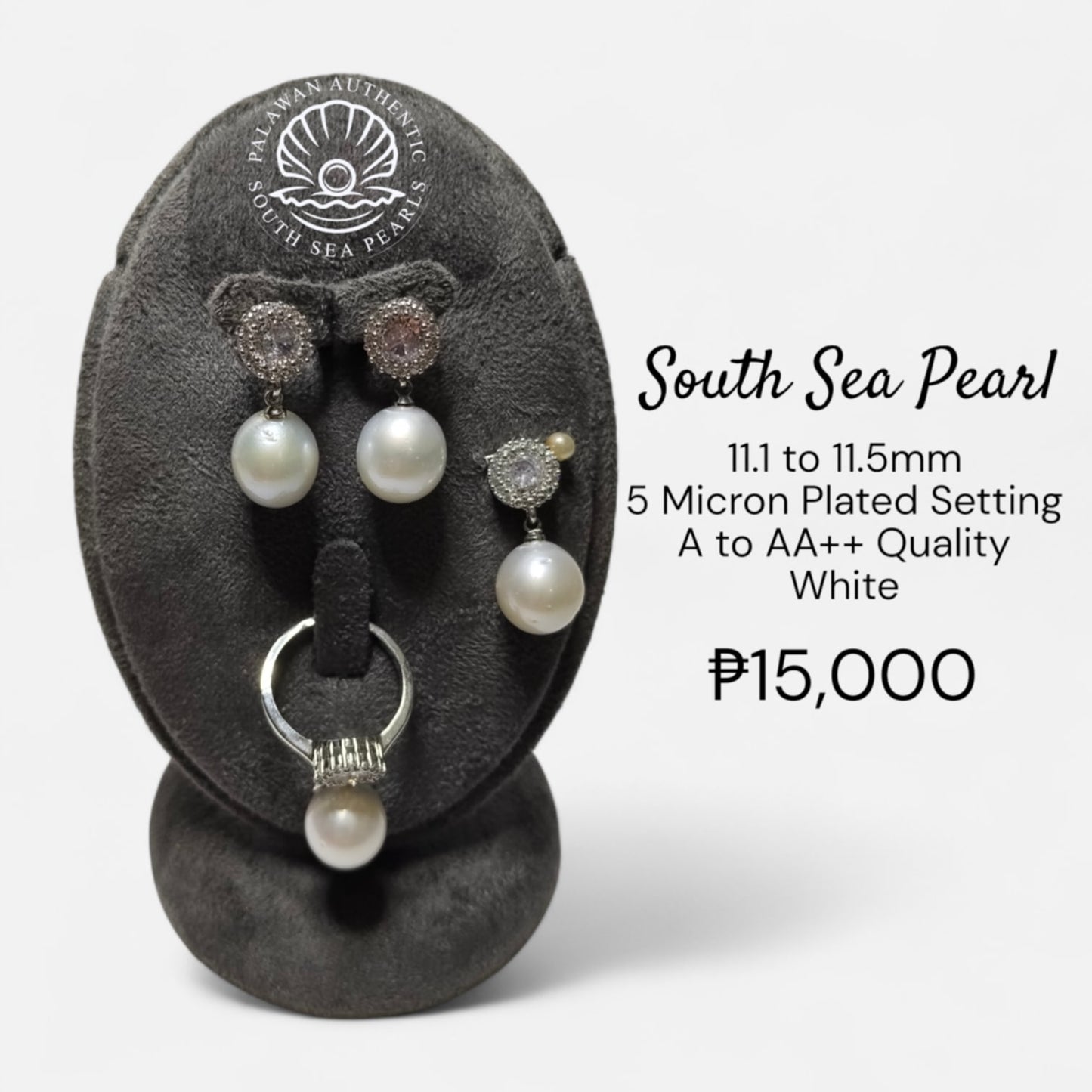 11.1 to 11.5mm Palawan Authentic White South Sea Pearl Set in 5 Micron Plated Settings