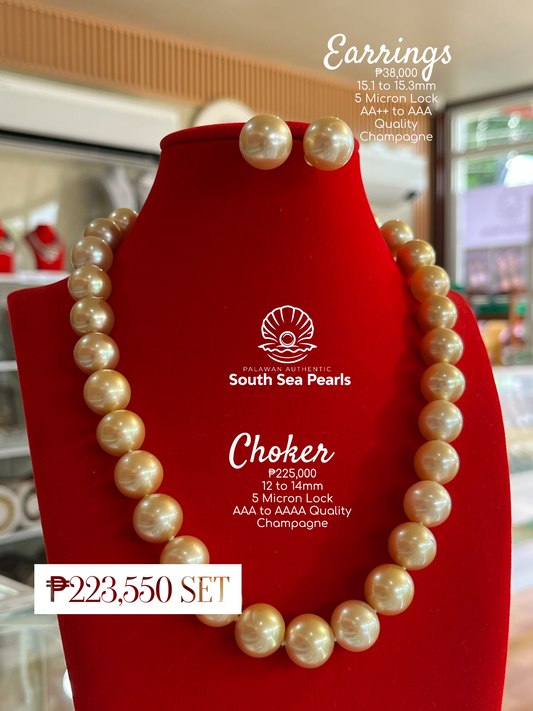 Palawan Authentic South Sea Pearl Choker Necklace and Earrings