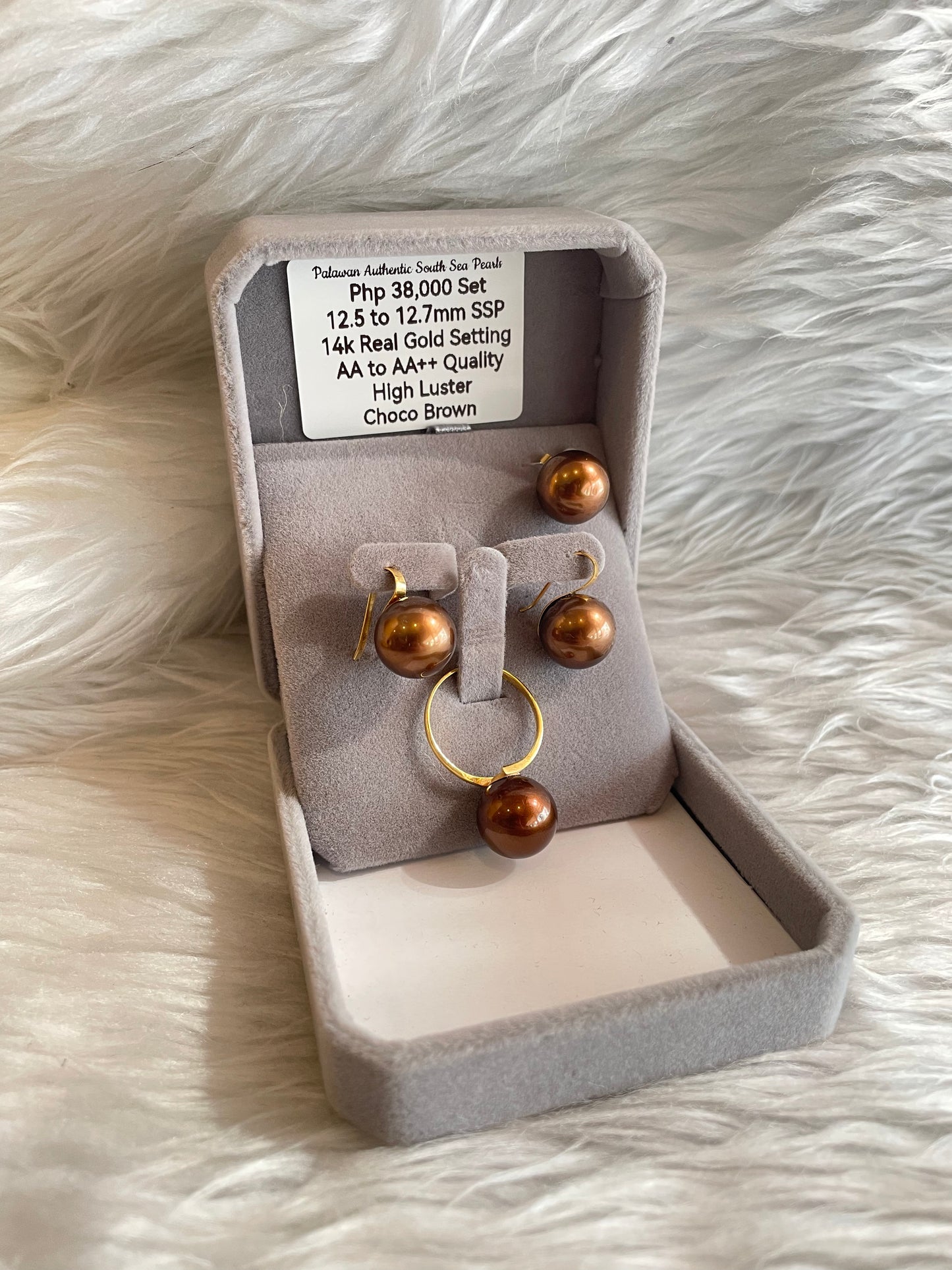 12.5mm to 12.7mm Authentic Choco Brown Color South Sea Pearls Set in 14K Gold Settings