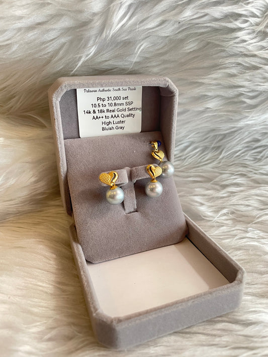 10.5mm to 10.8mm Authentic Bluish Color South Sea Pearls Set in 14K & 18k Gold Settings