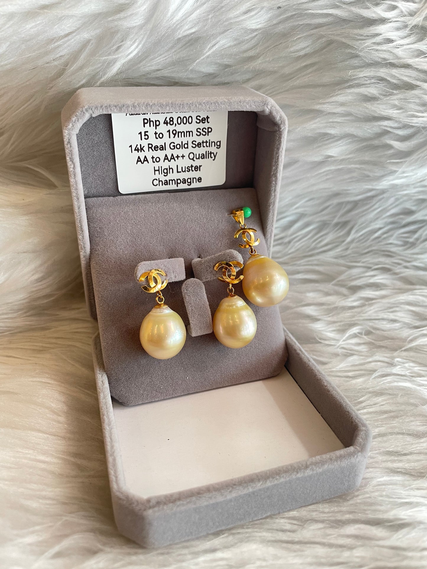 15mm to 19mm Authentic Champagne South Sea Pearl Special Design in 14K Gold Settings