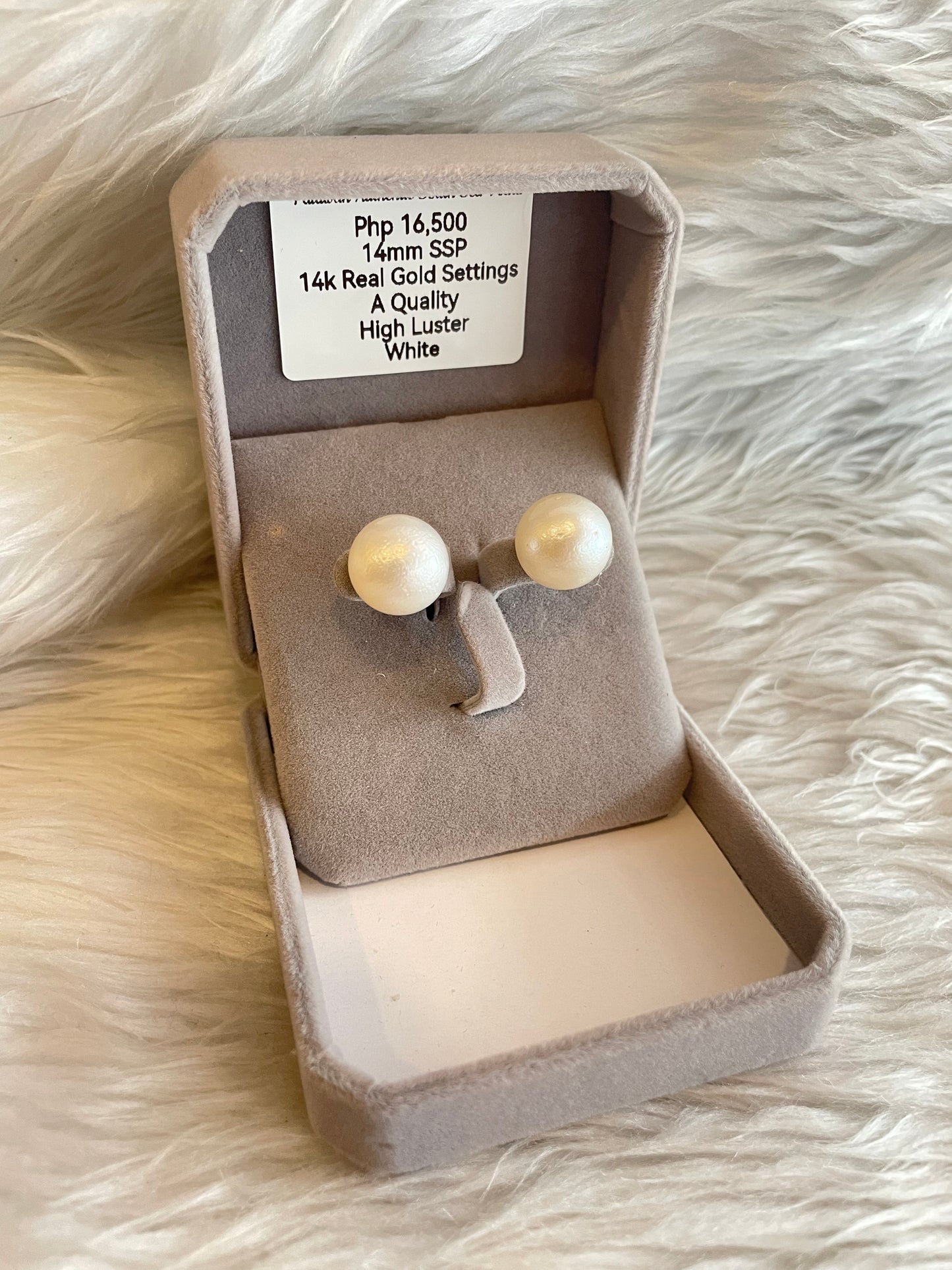14mm Authentic White South Sea Pearl Earrings in 14k Real Gold Settings