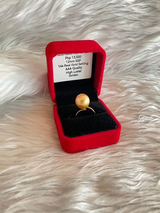 New Arrival! 12mm Authentic Golden South Sea Pearls Ring in 14K Gold Settings