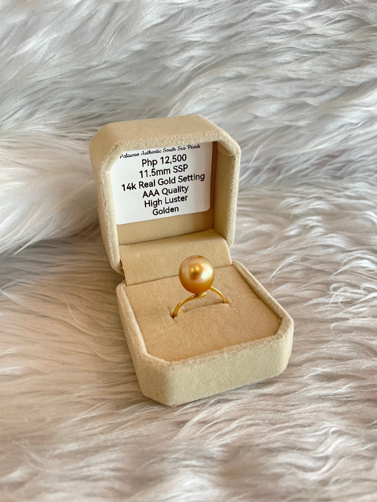 11.5mm Authentic Golden South Sea Pearls Ring in 14K Gold Settings