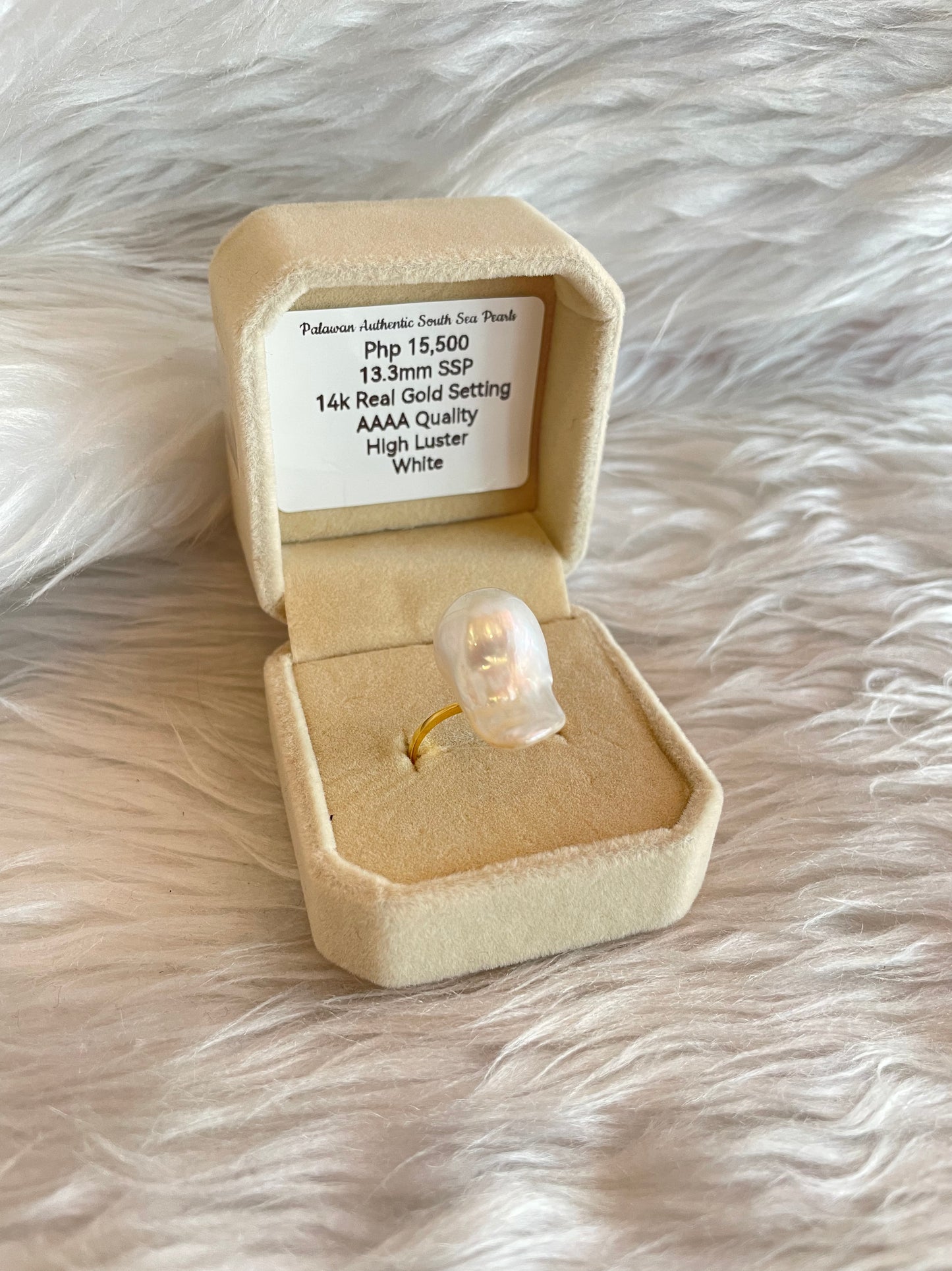 13.3mm Authentic White South Sea Pearls Ring in 14K Gold Settings