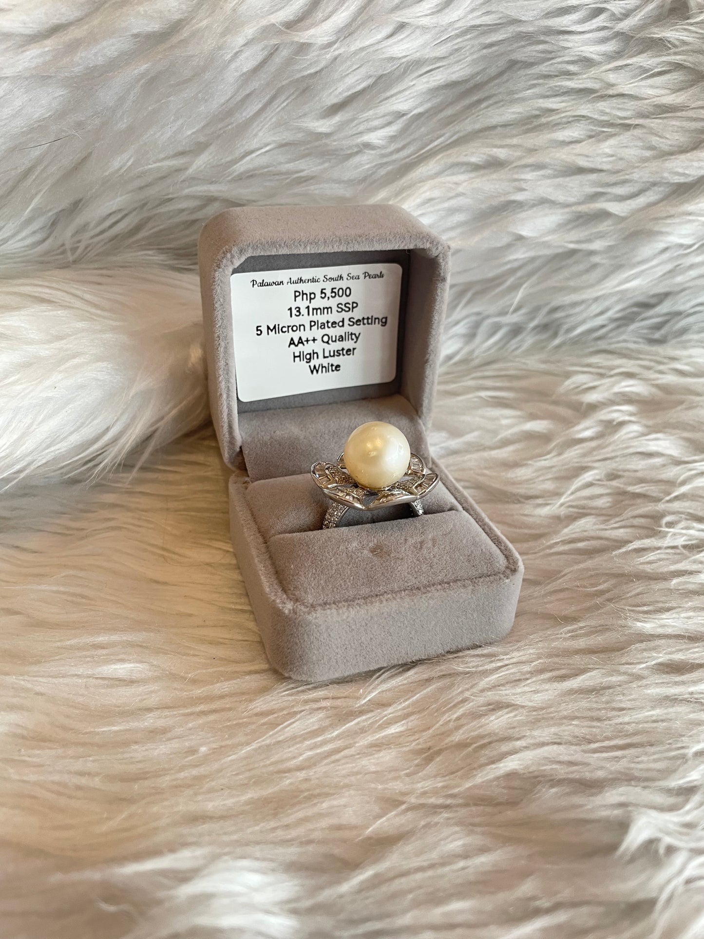 13.1mm Authentic White South Sea Pearl Rings in 5 Micron Plated Settings