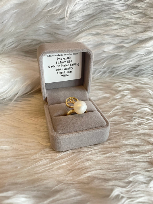 11.1mm Authentic White South Sea Pearl Ring in 5 Micron Plated Settings