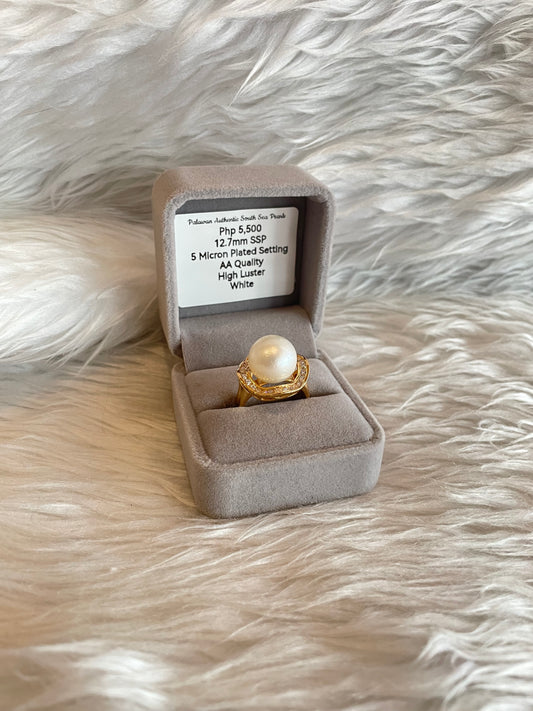 12.7mm Authentic White South Sea Pearl Ring in 5 Micron Plated Settings