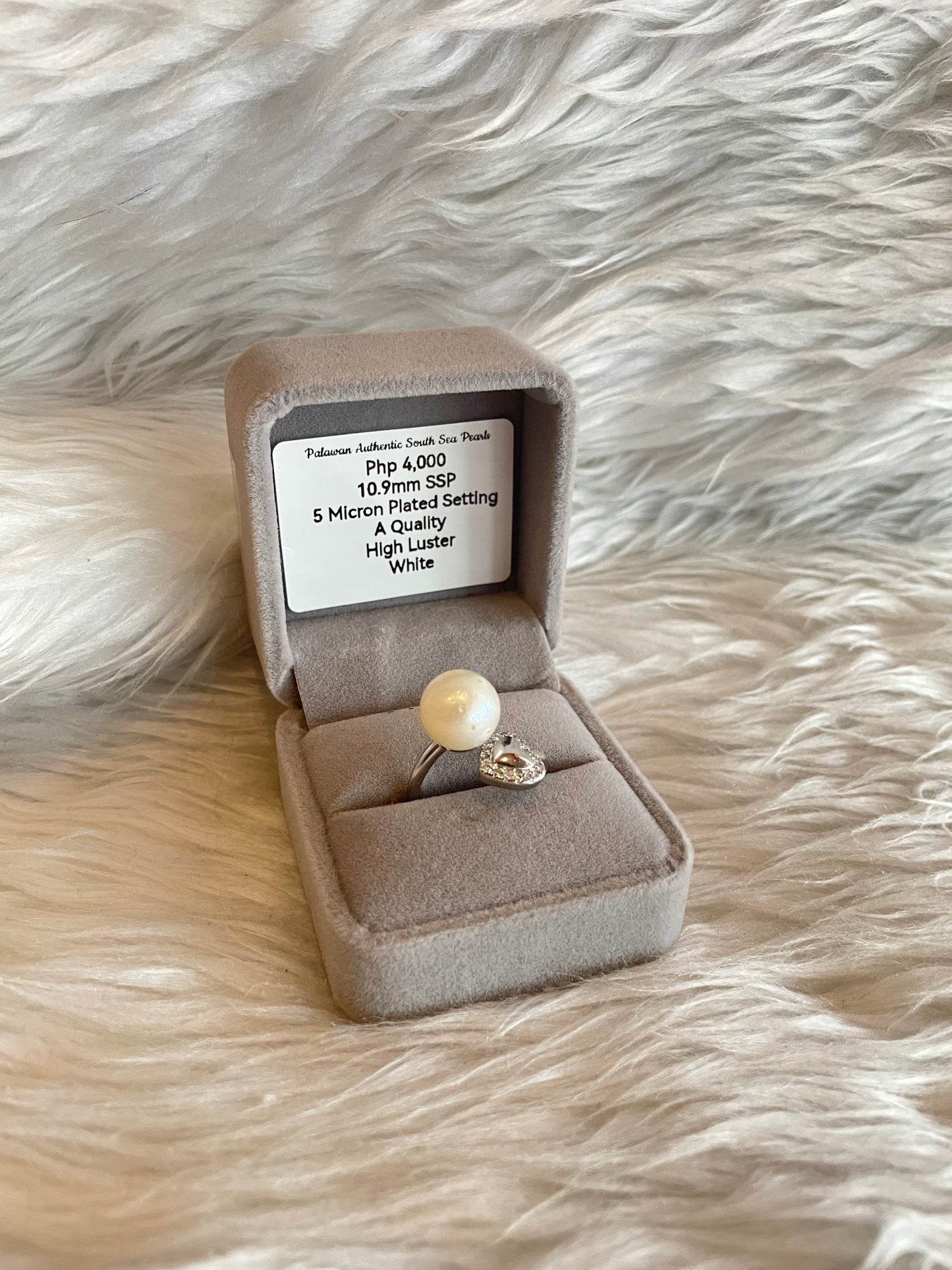 10.9mm Authentic White South Sea Pearl Ring in 5 Micron Plated Settings