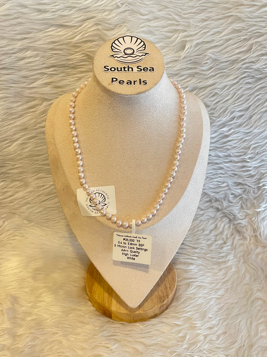 5.4mm to 5.8mm Authentic South Sea Pearls White Choker Necklace in 5 Microns Settings