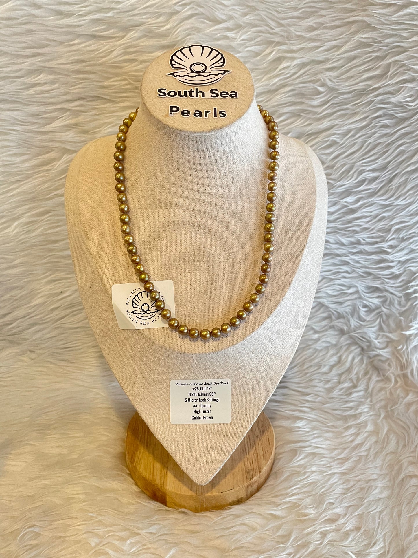 6.2mm to 6.8mm Authentic South Sea Pearls Golden Brown Choker Necklace in 5 Microns Settings