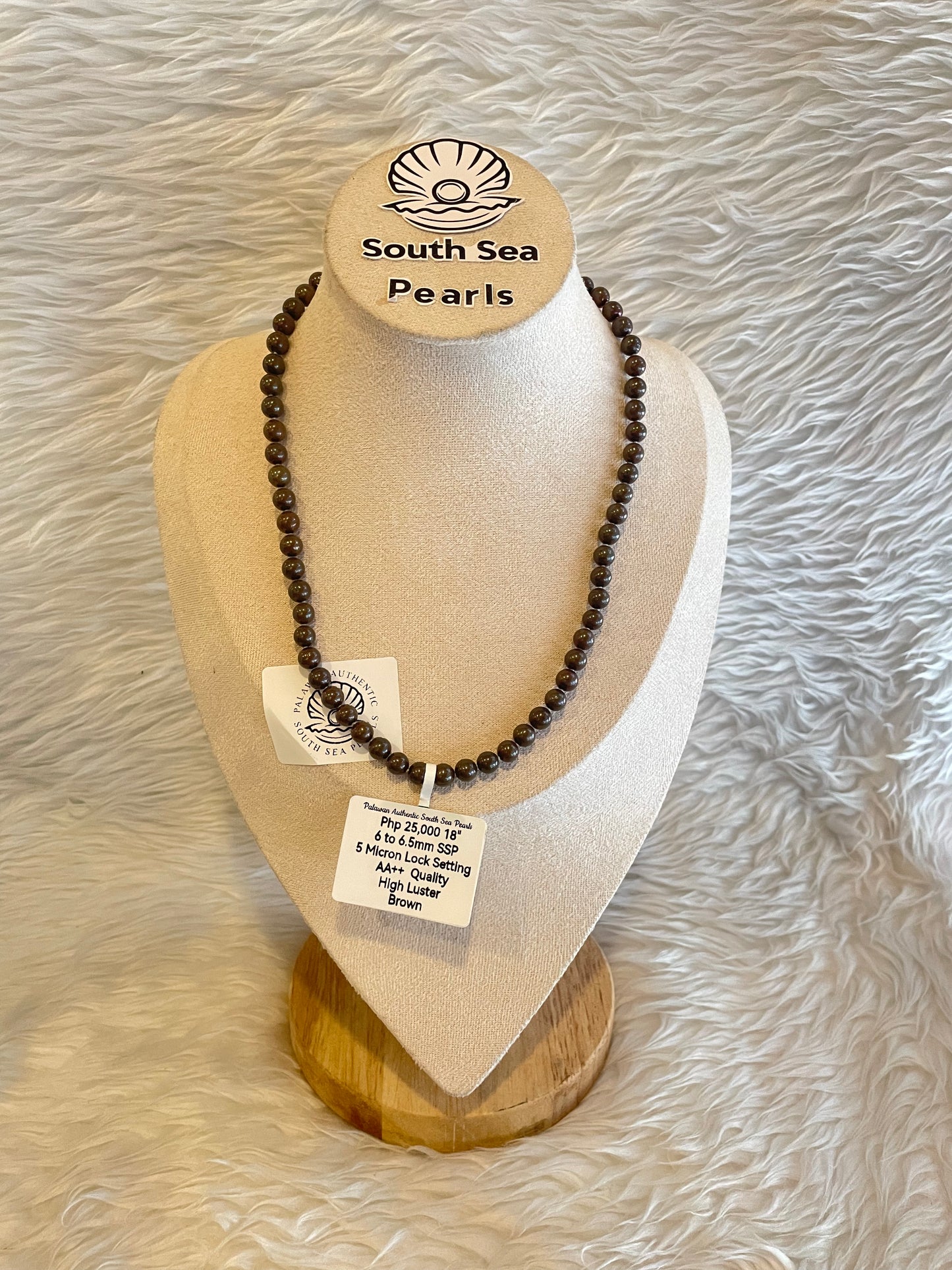 6mm to 6.5mm Authentic Brown South Sea Pearls Choker Necklace in 5 Microns Settings