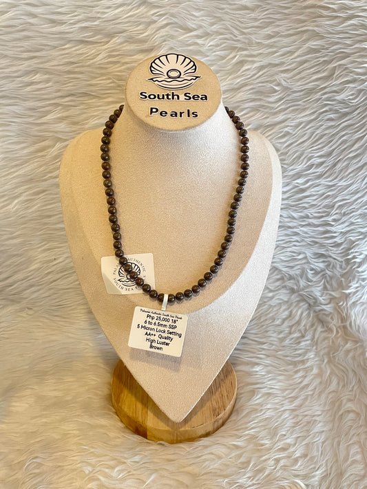 6mm to 6.5mm Authentic Brown South Sea Pearls Choker Necklace in 5 Microns Settings