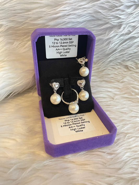 12mm to 12.6mm Authentic White South Sea Pearl Sets in 5 Micron Plated Settings