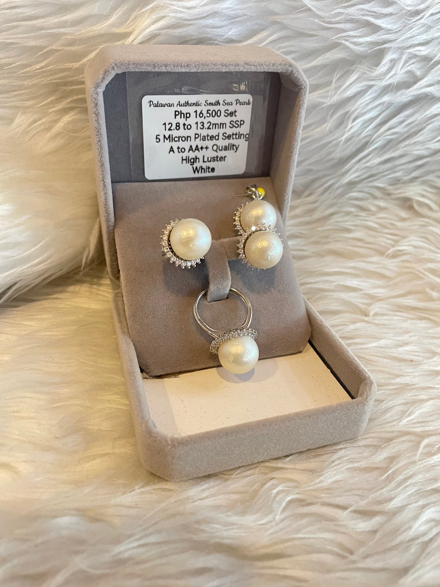 12.8mm to 13.2mm Authentic White South Sea Pearl Sets in 5 Micron Settings