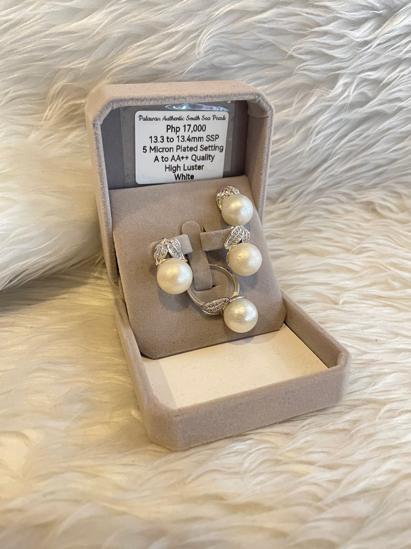 13.3mm to 13.4mm Authentic White South Sea Pearl Sets in 5 Micron Plated Settings