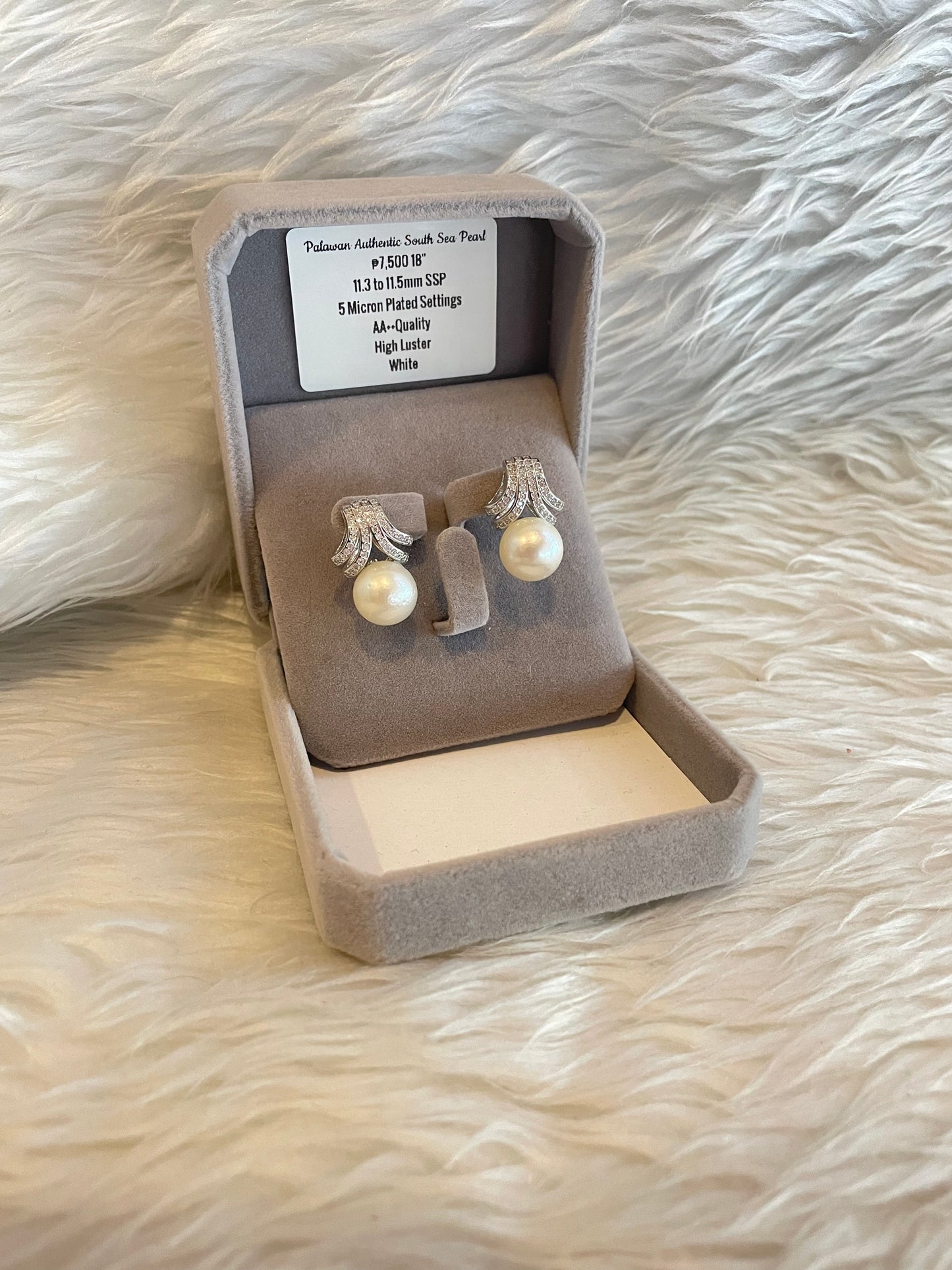 11.3mm to 11.5mm Authentic White South Sea Pearl Earrings in 5 Micron Plated Settings