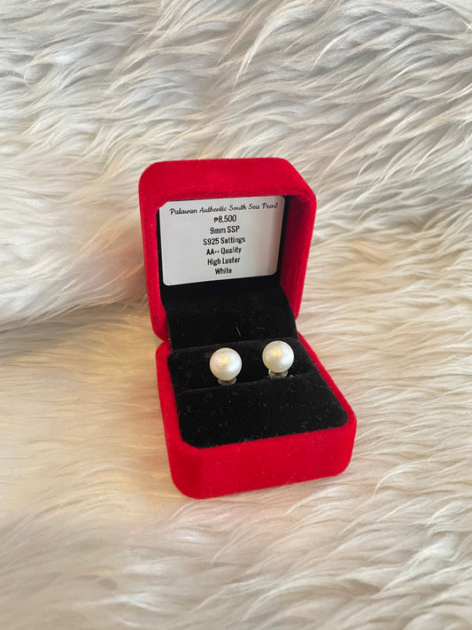 9mm Authentic White South Sea Pearl Earrings in S925 Settings
