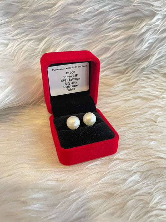 11mm Authentic White South Sea Pearl Earrings in s925 Settings