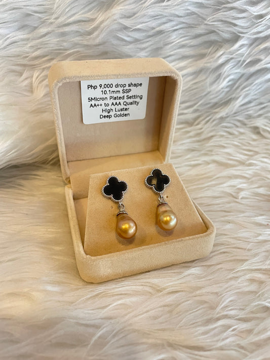 10.1mm Authentic Deep Golden South Sea Pearl Earrings in 5 Micron Plated Settings