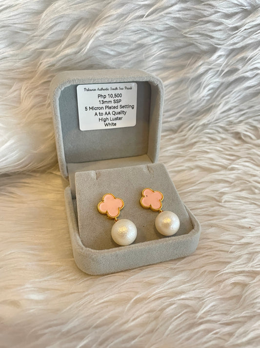 13mm Authentic White South Sea Pearl Earrings in 5 Micron Plated Settings