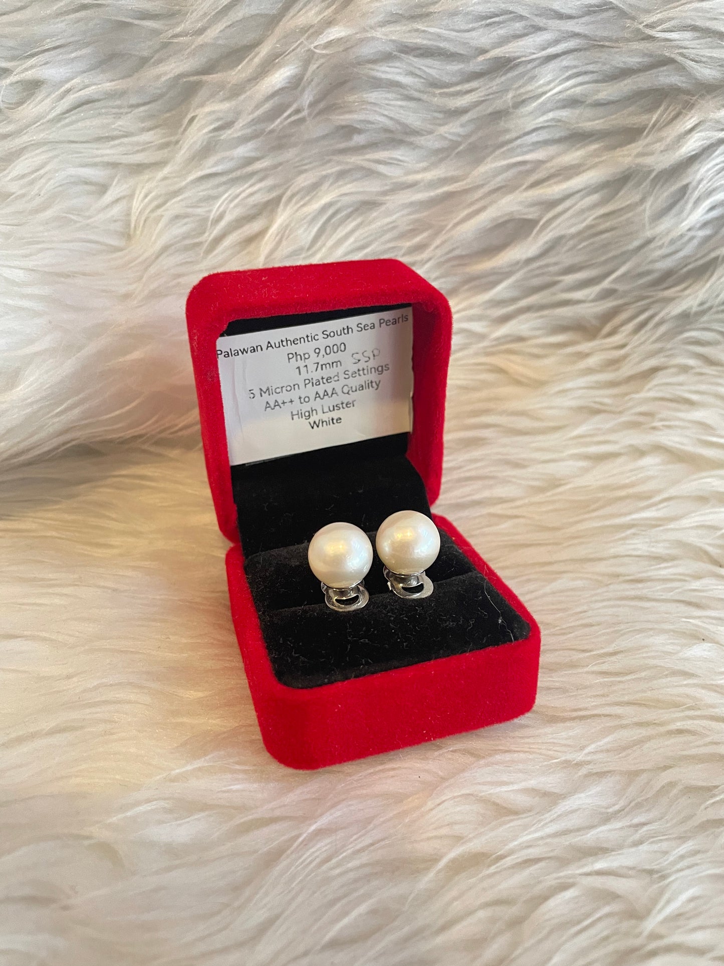 11.7mm Authentic White South Sea Pearl Earrings in 5 Micron Plated Settings
