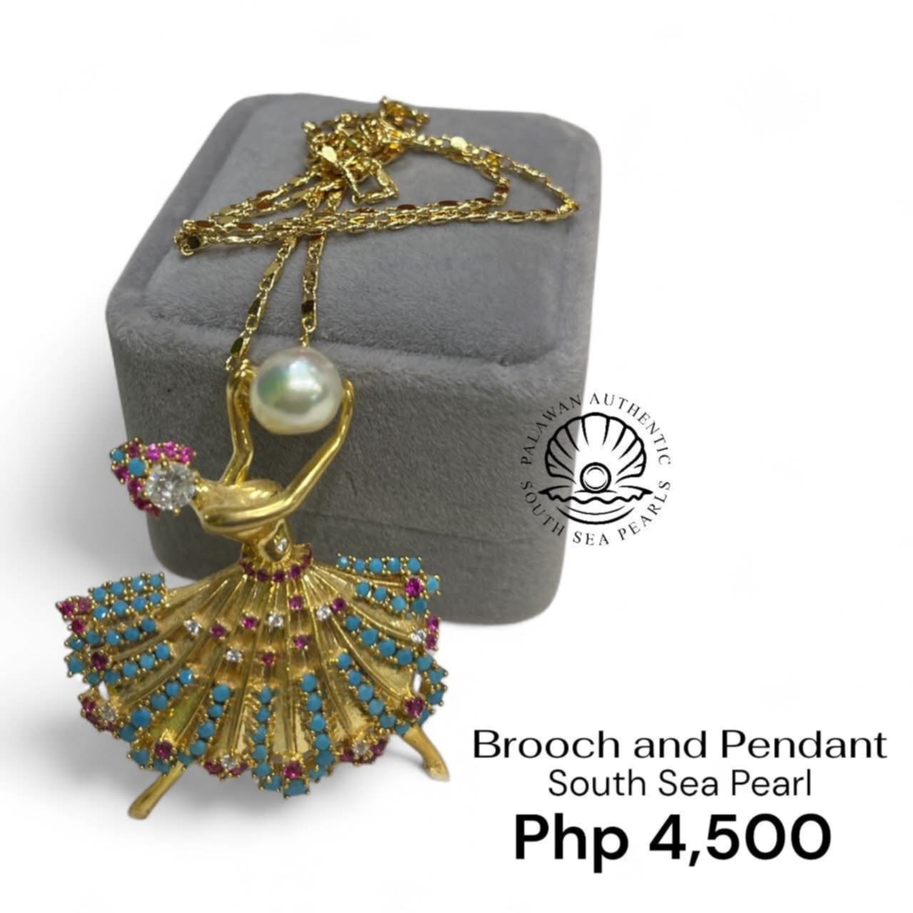 8.5mm Palawan Authentic White South Sea Pearl Brooch Pin in 5 Micron Plated Settings