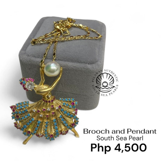 8.5mm Palawan Authentic White South Sea Pearl Brooch Pin in 5 Micron Plated Settings