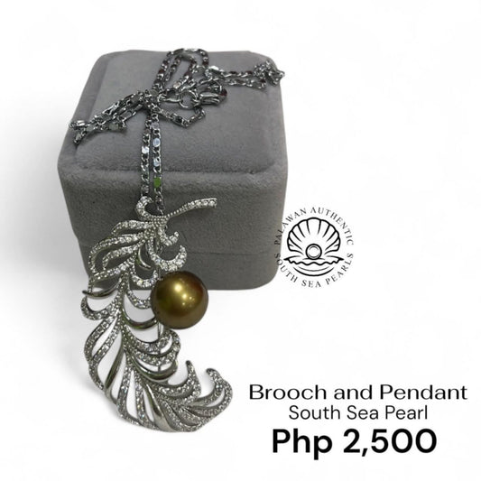 11.7mm Palawan Authentic Brown Color South Sea Pearl Brooch Pin in 5 Micron Plated Settings