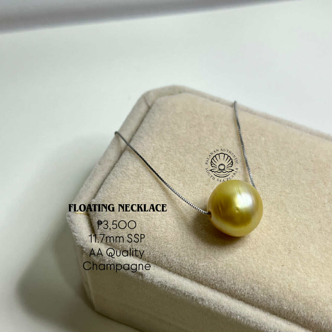 New Arrival! 11.7mm Palawan Authentic Champagne Color South Sea Pearl Floating Necklace in s925 Settings